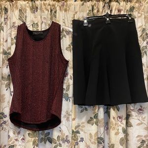 Sparkly Blouse size M and Flare bottom black skirt size 9 good condition